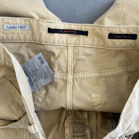 ALBERTO 31/30 REGULAR SLIM FIT PIPE LUXURY T400 JEANS LOGO CAMEL TAPERED COTTON - Picture 5 of 7